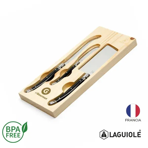 Set De Queso X3 Laguiole 3 piezas madera personalizado con logo empresa - Sets de Quesos corporativo Chile