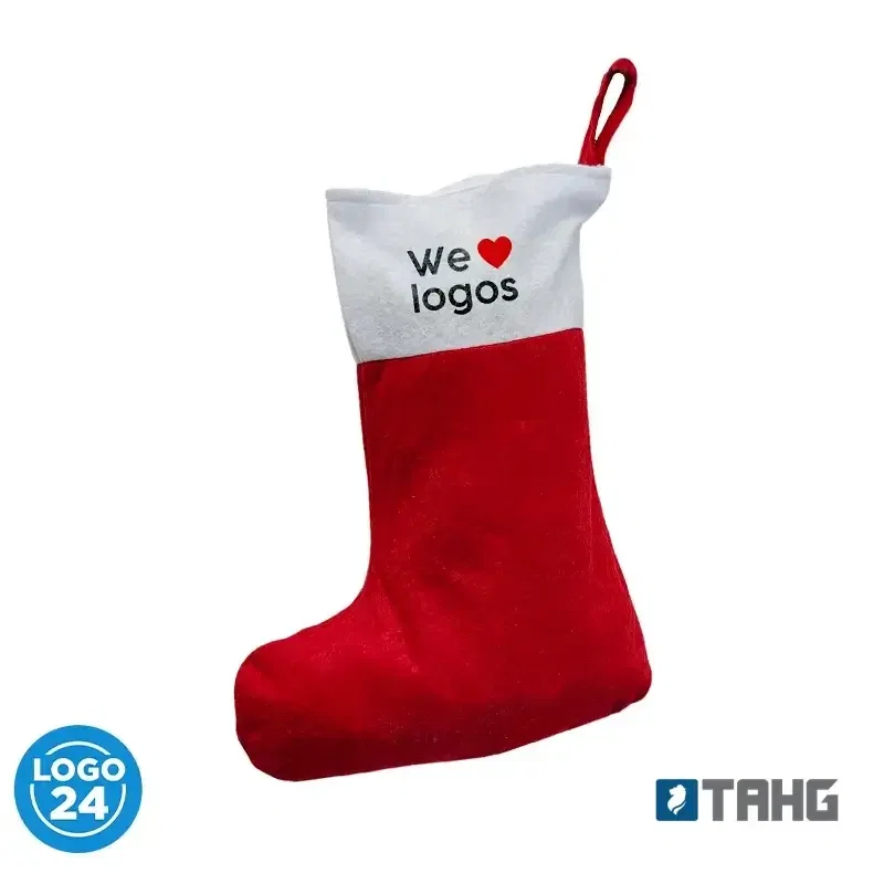 Bota De Navidad tela 26 x 36cm personalizado con logo empresa - Merchandising corporativo Chile