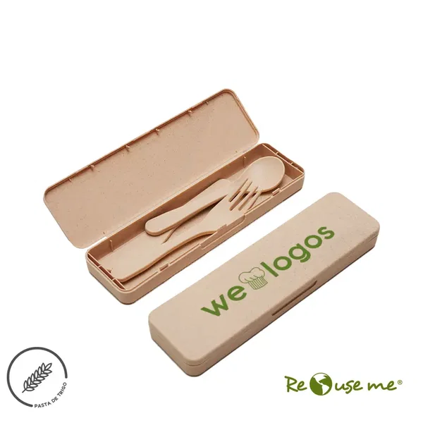 Set De Cubiertos Bone 3 piezas plástico y trigo personalizado con logo empresa - Merchandising corporativo Chile