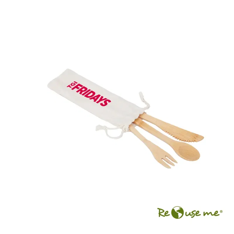 Set Cutlery Bamboo bambú natural funda de tela Set Cutlery Bamboo bambú natural funda de tela