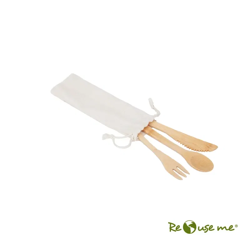 Set Cutlery Bamboo bambú natural funda de tela