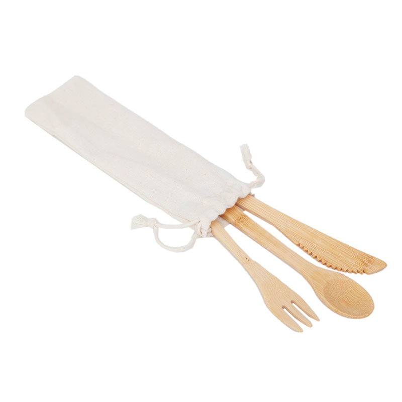 Set Cutlery Bamboo bambú natural funda de tela