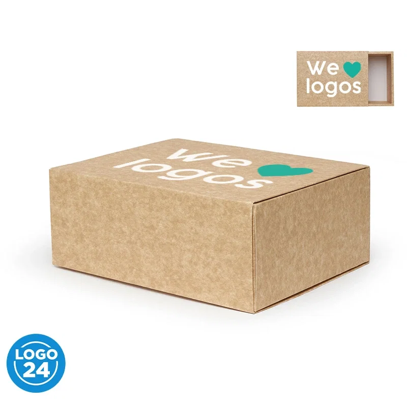 Caja Medium cartulina kraft tapa deslizante personalizado con logo empresa - Merchandising corporativo Chile