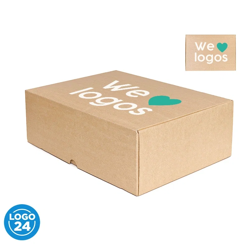 Caja Extra Large cartulina kraft, tapa abatible personalizado con logo empresa - Merchandising corporativo Chile