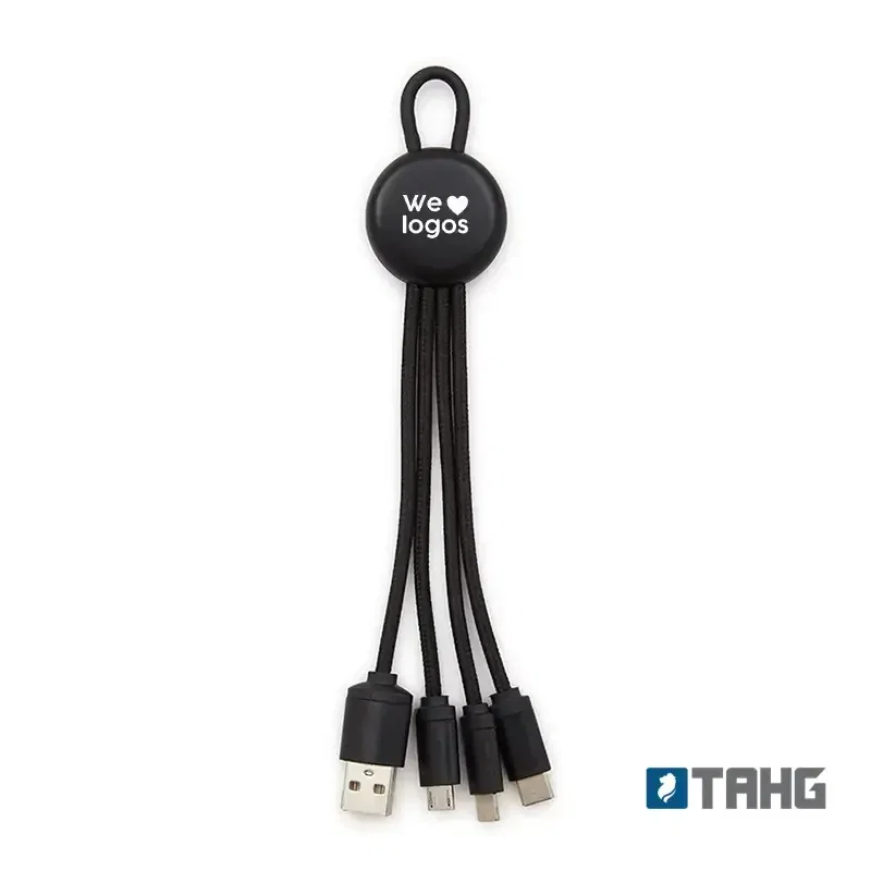 Cable 3 En 1 Versal plástico reciclado 17 cm personalizado con logo empresa - Merchandising corporativo Chile