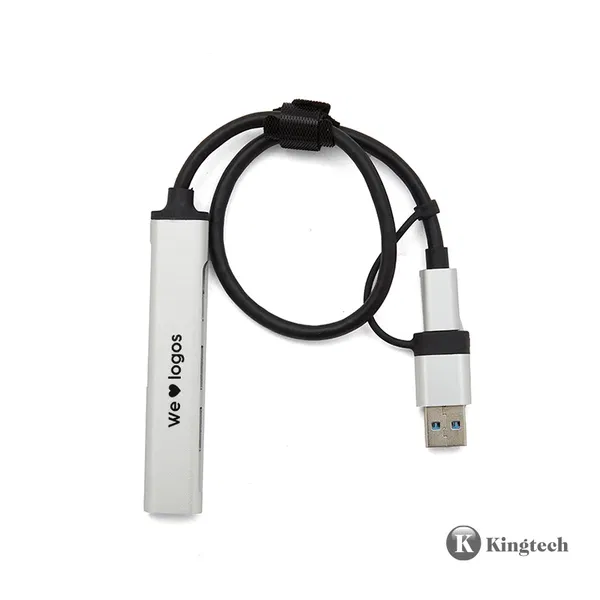 Hub Usb-C Slim metal, cable plegable personalizado con logo empresa - Merchandising corporativo Chile