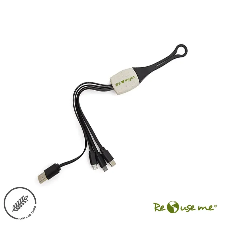 Cable 3 En 1 Land USB-C y Lightning personalizado con logo empresa - Merchandising corporativo Chile
