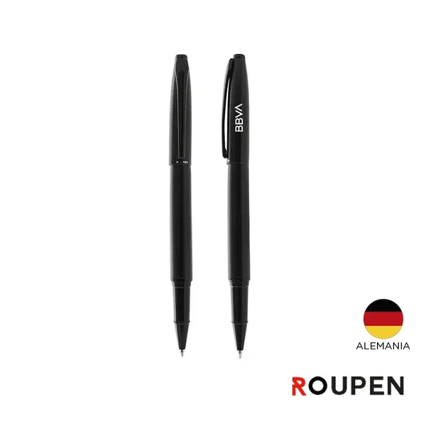 Bolígrafo Rainer de acero, acabado negro mate personalizado con logo empresa - Roller y Plumas corporativo Chile
