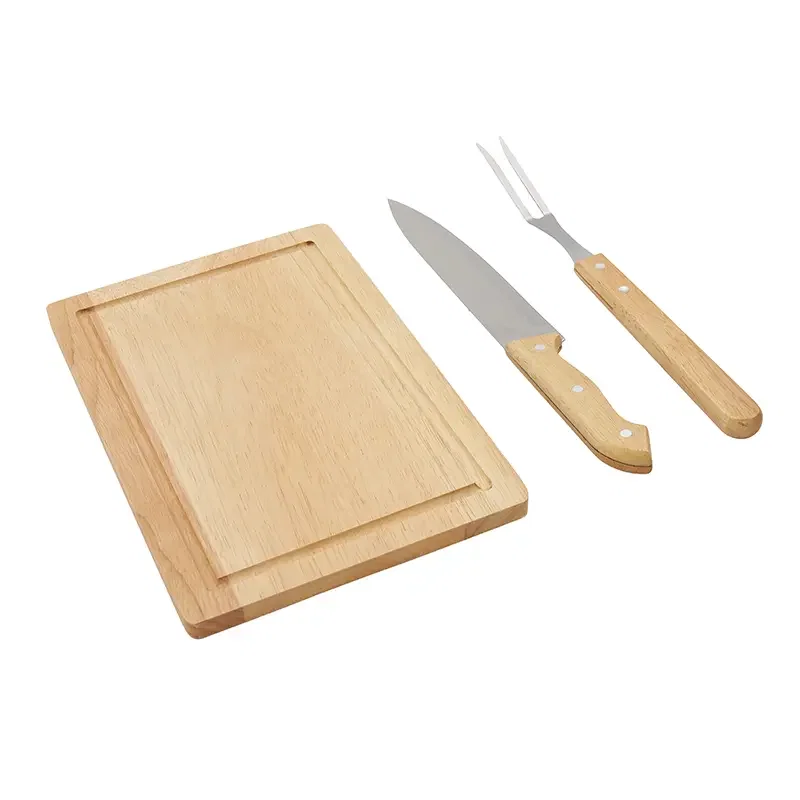Set De Asado Roti bambú y cubiertos metálicos