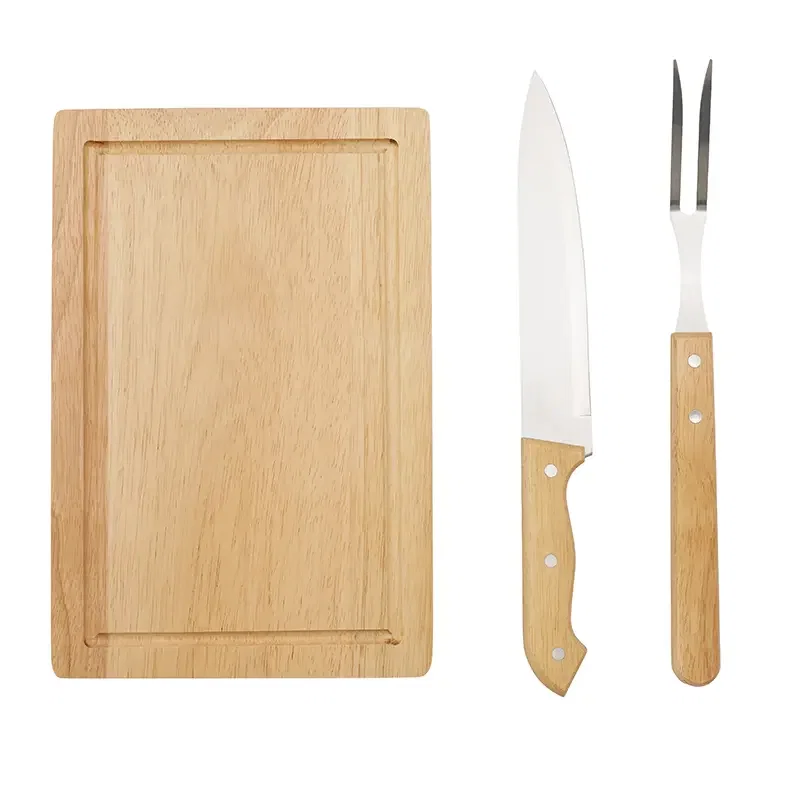 Set De Asado Roti bambú y cubiertos metálicos