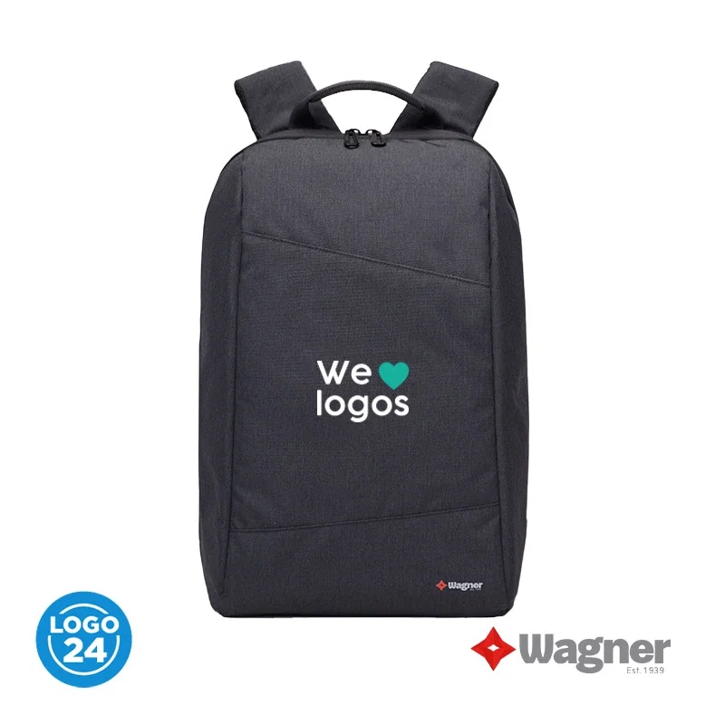 Mochila con área de marcaje visible. Mochila negra con diseño frontal y área de personalización visible.