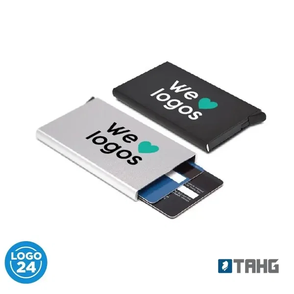 Porta Tarjetas De Credito 6 tarjetas aluminio personalizado con logo empresa - Merchandising corporativo Chile