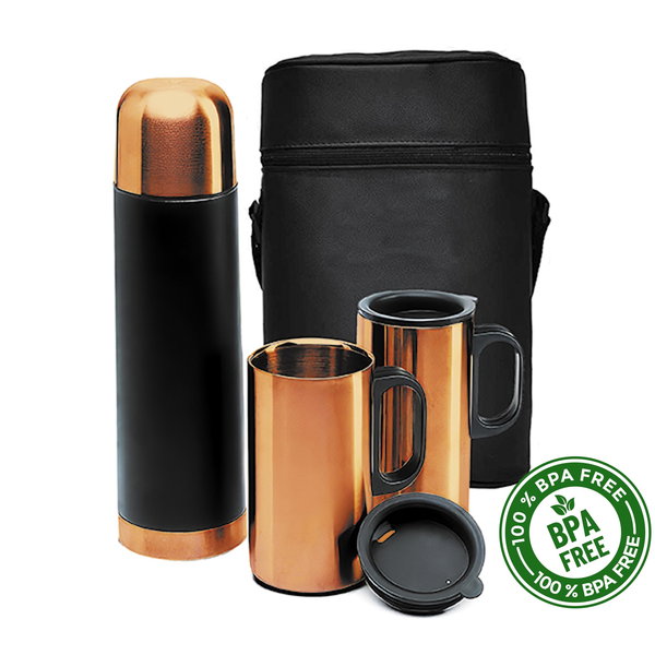 Set Botella Acero Inoxidable Térmica + Mugs M74 personalizado con logo empresa - Merchandising corporativo Chile