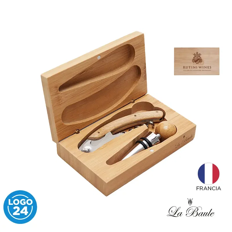 Set De Vino La Rue bambú acero inoxidable