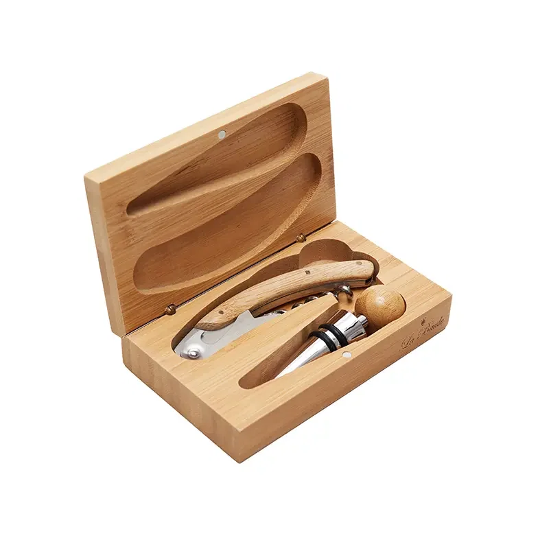 Set De Vino La Rue bambú acero inoxidable