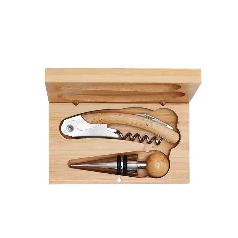 Set De Vino La Rue bambú acero inoxidable