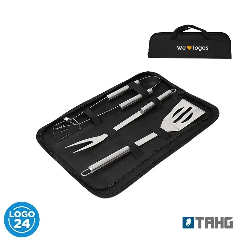 Bbq Holder Set acero inoxidable, funda con cierre personalizado con logo empresa - Merchandising corporativo Chile