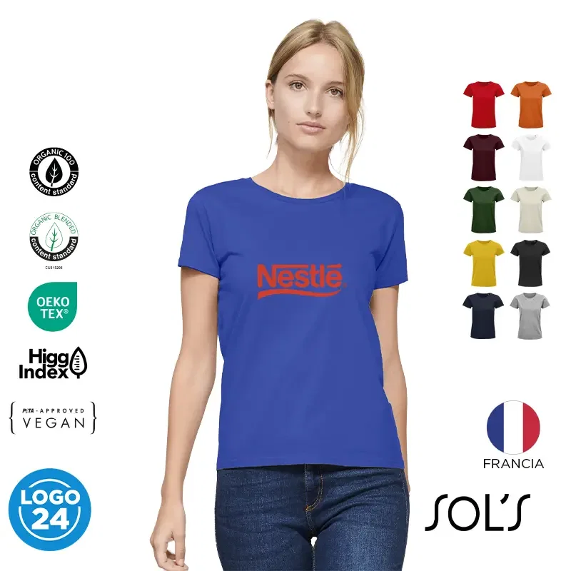 Polera Pioneer Mujer algodón orgánico personalizado con logo empresa - Vestuario Corporativo corporativo Chile