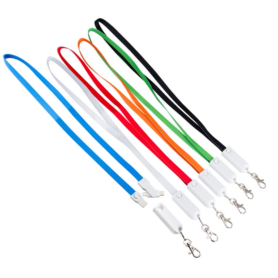 Connect Lanyard Multicargador poliéster personalizado con logo empresa - Cables Multicarga corporativo Chile