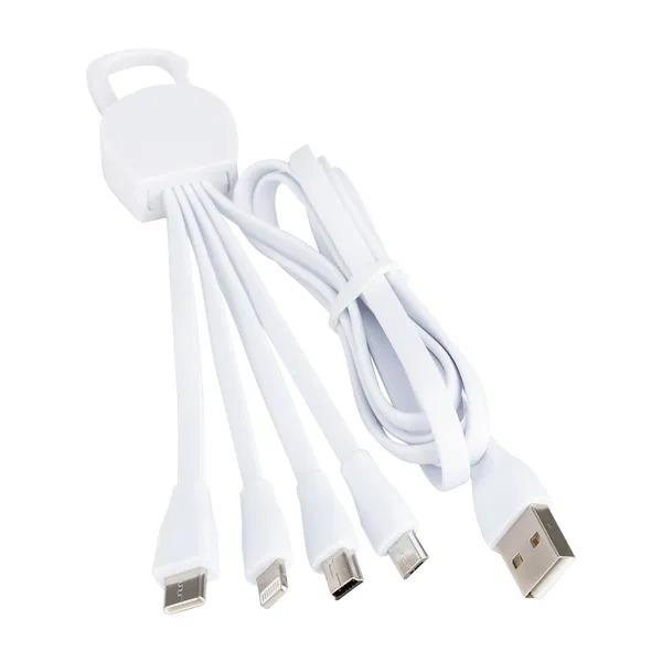 Connect Multicargador Blanco plástico TPE personalizado con logo empresa - Cables Multicarga corporativo Chile
