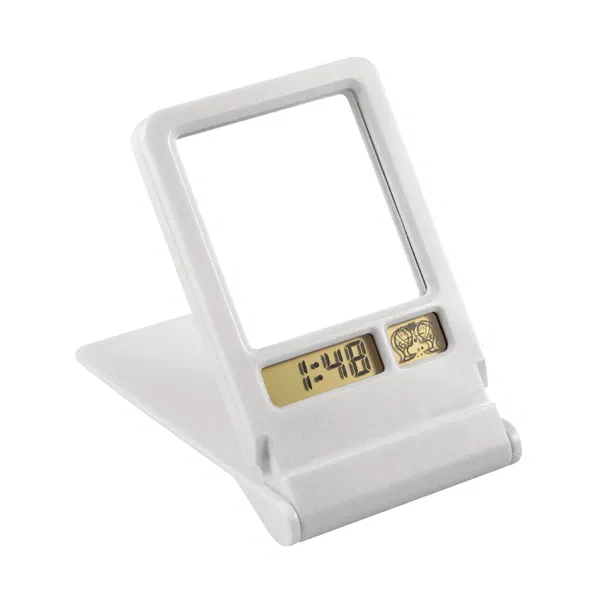 Espejo Con Reloj Digital plástico tapa personalizado con logo empresa - Espejos corporativo Chile