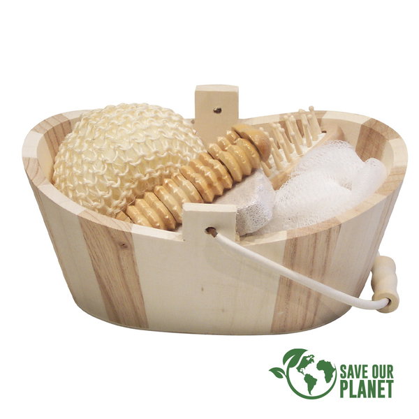 Canasto Spa Grande madera personalizado con logo empresa - Merchandising corporativo Chile