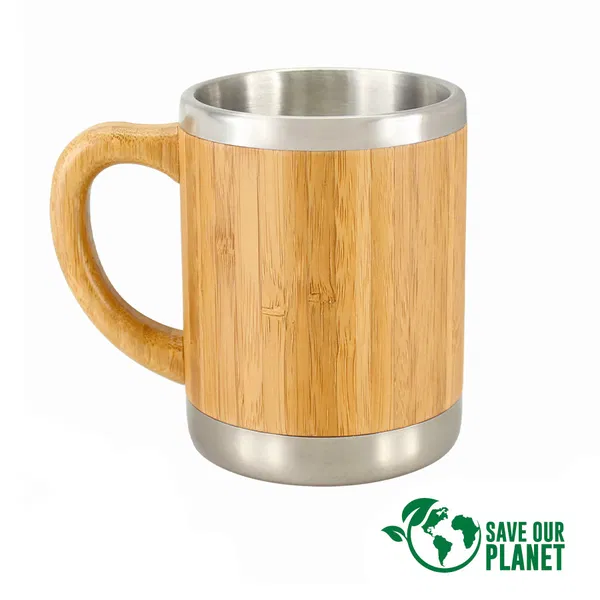 Tazón De Bamboo 350cc bambú y acero inoxidable personalizado con logo empresa - Contenedores y Vajilla corporativo Chile