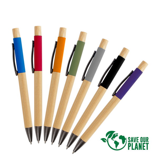 Bolígrafo Ecológico De Bamboo Eva bambú tinta azul personalizado con logo empresa - Merchandising corporativo Chile