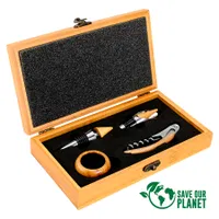 Set De Vino De Bamboo caja bambú 4 piezas