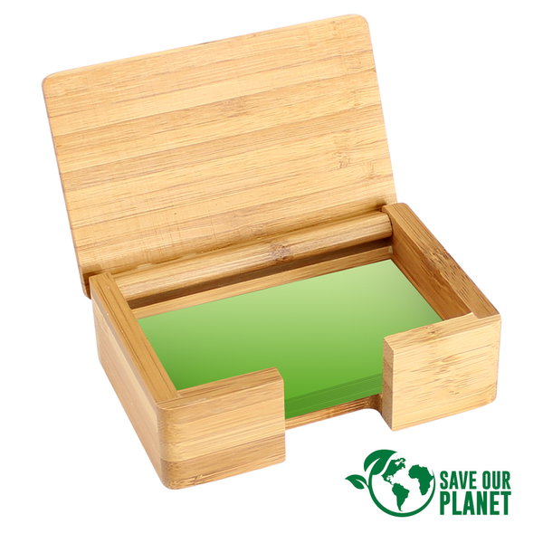 Tarjetero Sobremesa De Bamboo tapa abatible personalizado con logo empresa - Merchandising corporativo Chile