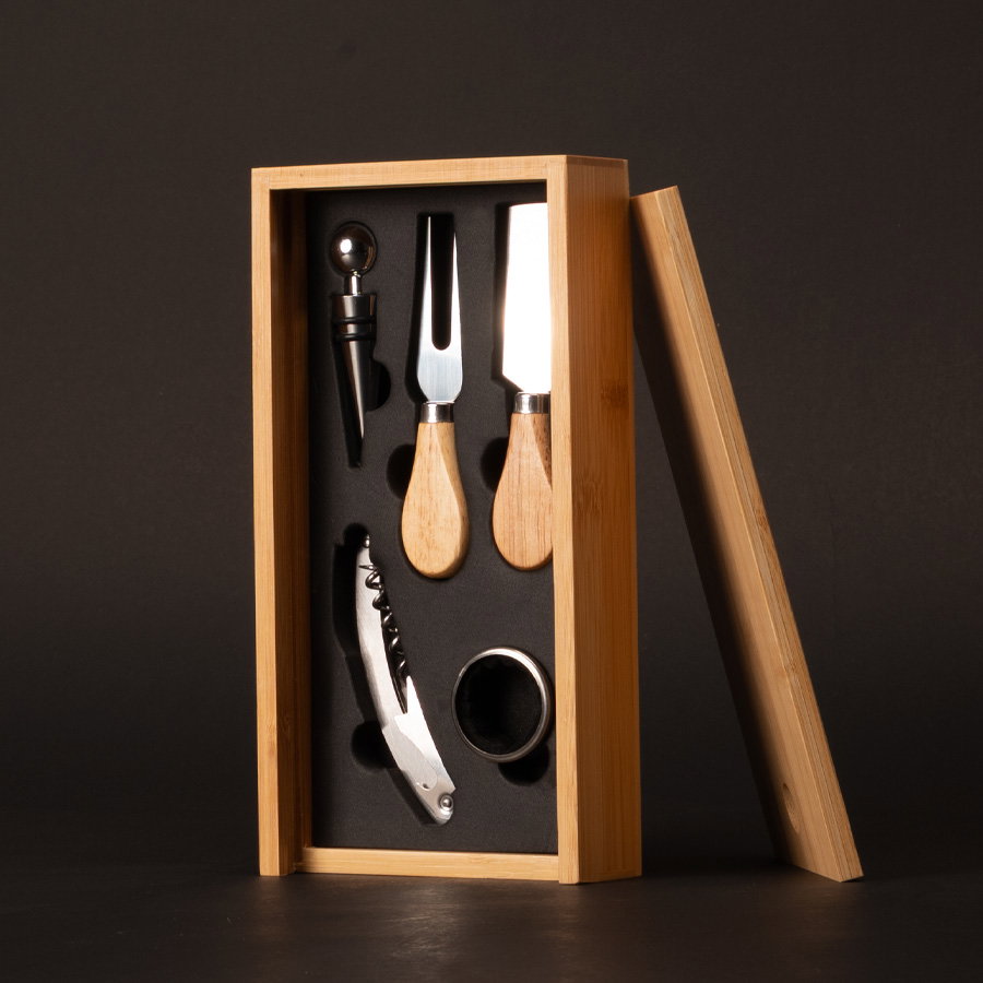 Set Wine & Cheese FUTRONO bambú y acero inoxidable