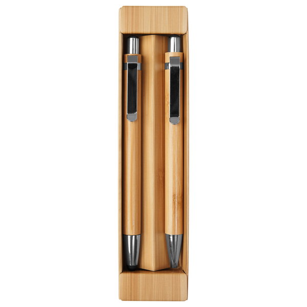 Set De Boligrafo Y Lápiz Mecánico De Bambú Nagano personalizado con logo empresa - Merchandising corporativo Chile