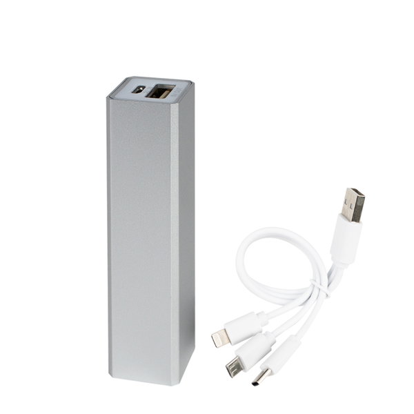 Cargador Power Bank Metálico 2200mah inox personalizado con logo empresa - Merchandising corporativo Chile