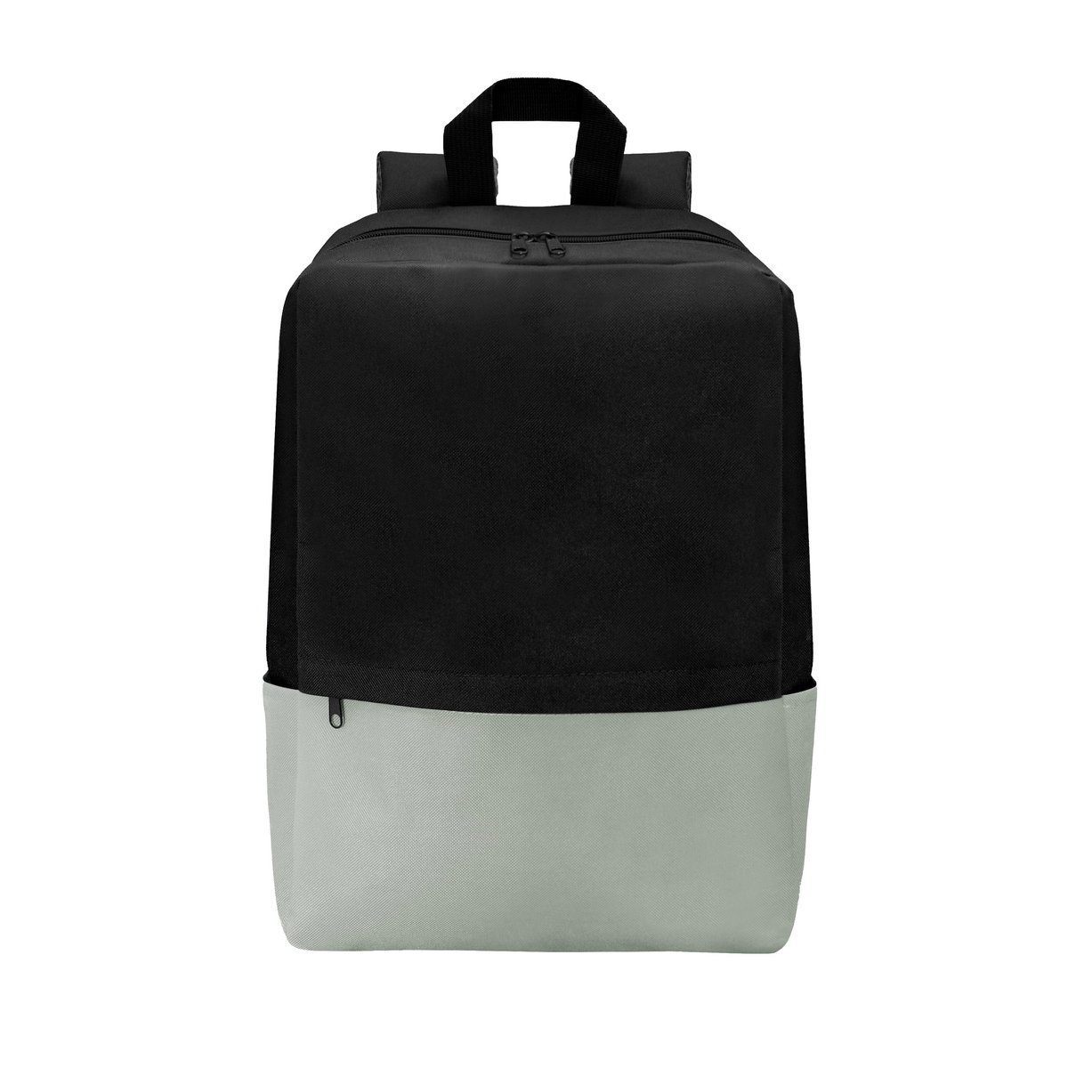 Mochila en color negro y gris, vista lateral, muestra su forma y proporciones.