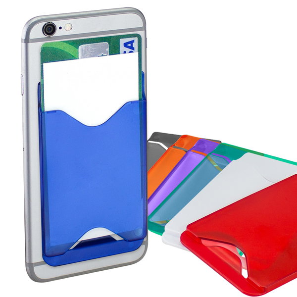Porta-Tarjeta Para Celular plástico rígido personalizado con logo empresa - Merchandising corporativo Chile