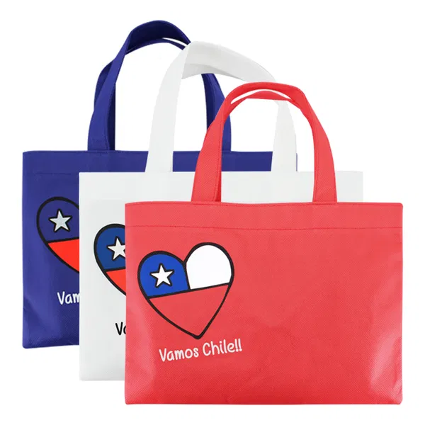 Bolsa Tnt Vamos Chile 29 x 21 cm plástico Bolsa Tnt Vamos Chile 29 x 21 cm plástico personalizado con logo empresa - Sin Fuelle corporativo Chile