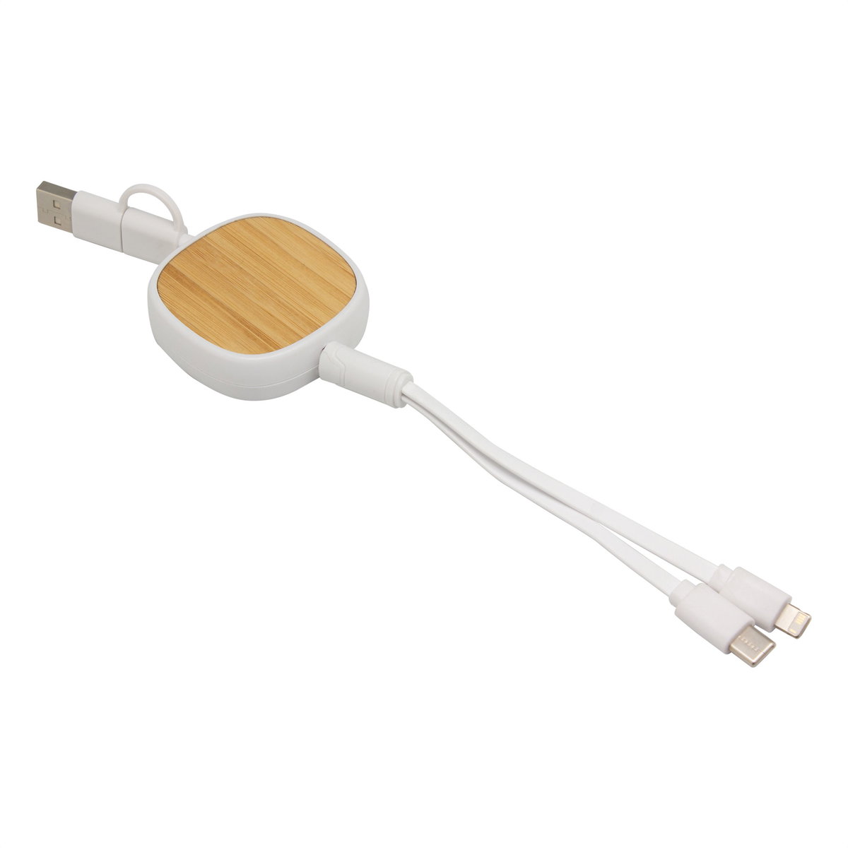 Cable Retráctil De Carga Conny plástico y bambú personalizado con logo empresa - Cables de Carga corporativo Chile