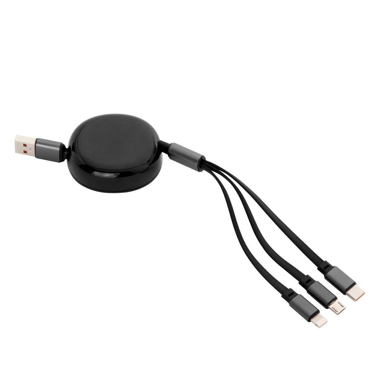 Cable Retráctil De Carga Jack 3 en 1 hasta 115 cm personalizado con logo empresa - Cables de Carga corporativo Chile