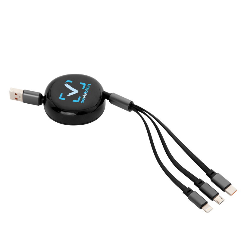 Cable Retráctil De Carga Jack 3 en 1 hasta 115 cm