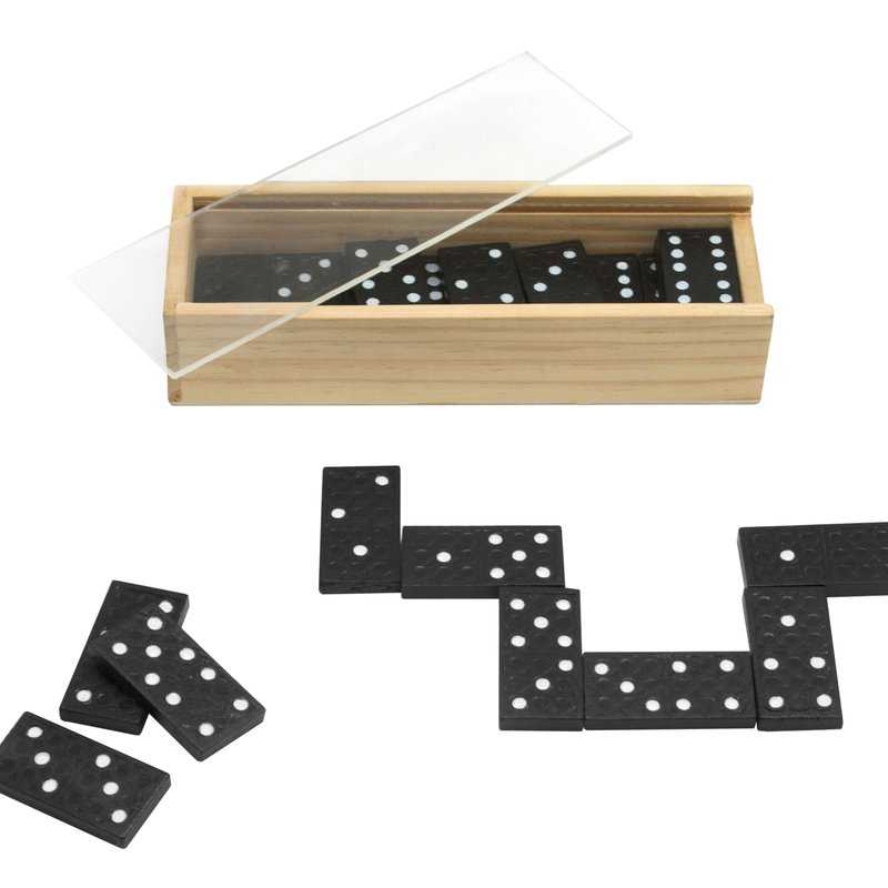 Juego De Dominó caja madera, tapa plástica