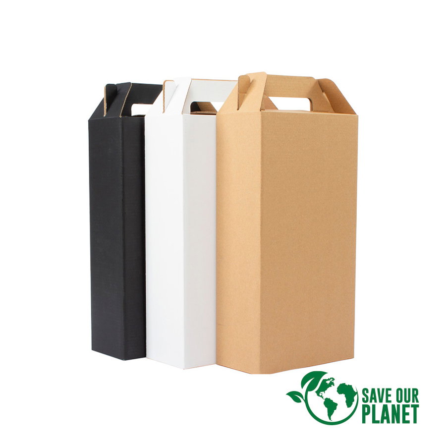 Caja Autoarmable Con Asas, Para 2 Botellas De Vino personalizado con logo empresa - Bolsas para Botellas corporativo Chile
