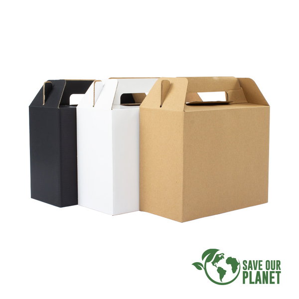 Caja Autoarmable Con Asas, 25x20x12 Cm microcanal E personalizado con logo empresa - Merchandising corporativo Chile