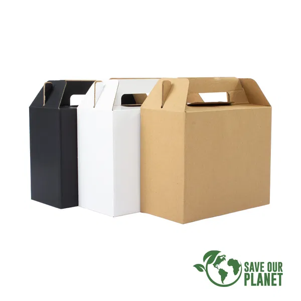 Caja Autoarmable Con Asas, 25x20x12 Cm microcanal E personalizado con logo empresa - Loncheras y Contenedores corporativo Chile