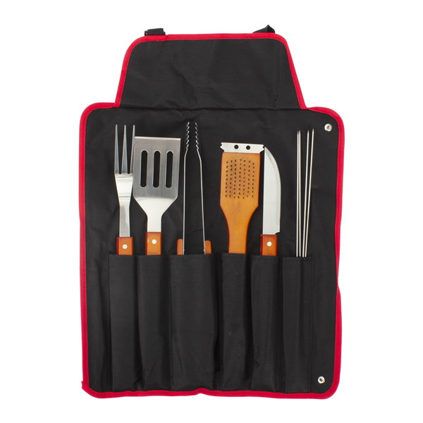 Delantal Bbq Con 9 Herramientas tela raquelada personalizado con logo empresa - Merchandising corporativo Chile