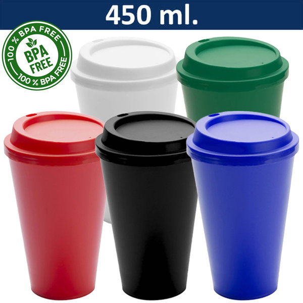 Vaso Plástico Reutilizable Con Tapa M30 450 ml personalizado con logo empresa - Merchandising corporativo Chile