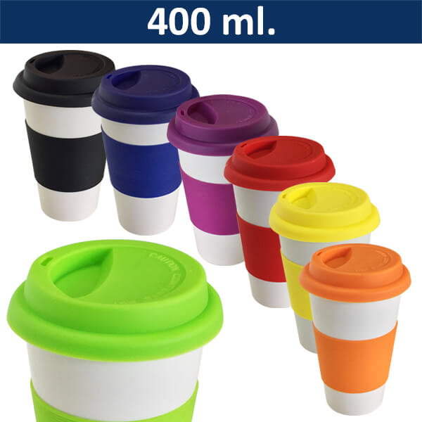 Mug Tazón Cerámica Summer M40 400 ml silicona personalizado con logo empresa - Merchandising corporativo Chile