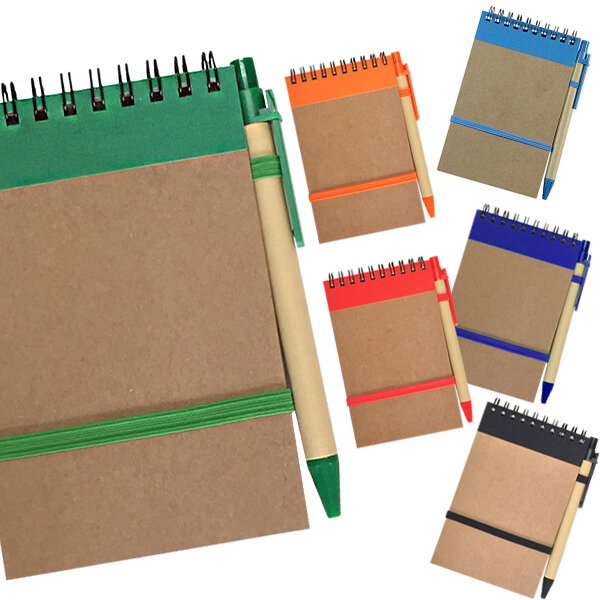 Set Cuaderno - Libreta Tapa Cartón + Bolígrafo N36 personalizado con logo empresa - Merchandising corporativo Chile