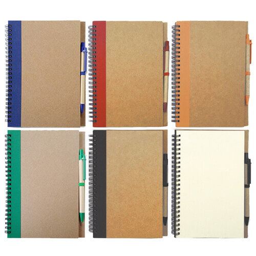 Set Cuaderno - Libreta Tapa Cartón + Bolígrafo N37 personalizado con logo empresa - Merchandising corporativo Chile