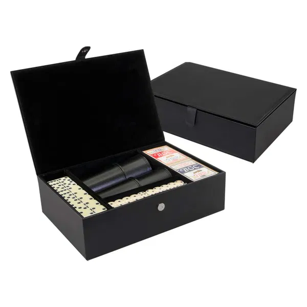 Multijuegos Caja Pu Negro PU hebilla magnética personalizado con logo empresa - Juegos corporativo Chile