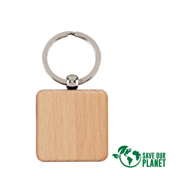 Llavero Cuadrado De Madera bambú, anilla metálica Llavero Cuadrado De Madera bambú, anilla metálica personalizado con logo empresa - Llaveros Ecológicos corporativo Chile